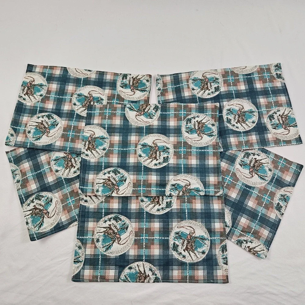 Vintage Cowboy Placemats Horse Roping South Western Rodeo Set of 6 Handmade